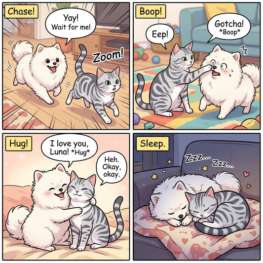 Mantou's Hugging Habits: One Pomeranian's Daily Quest for Feline Affection