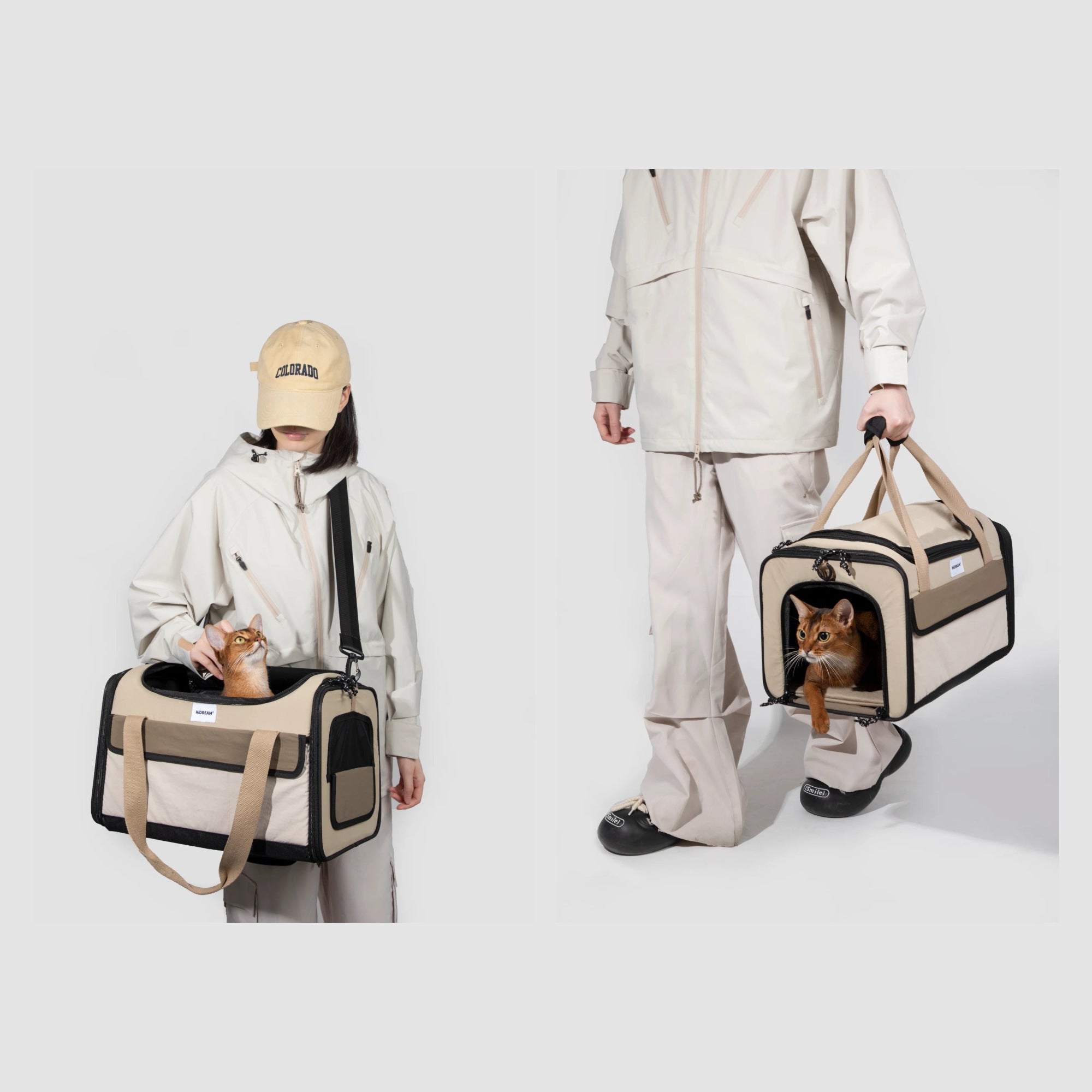 Original photographs showing the tote carried over the shoulder and by the handles.