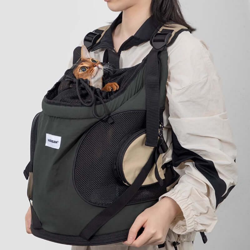 Front-facing cuddle pet carrier backpack with breathable mesh, secure opening