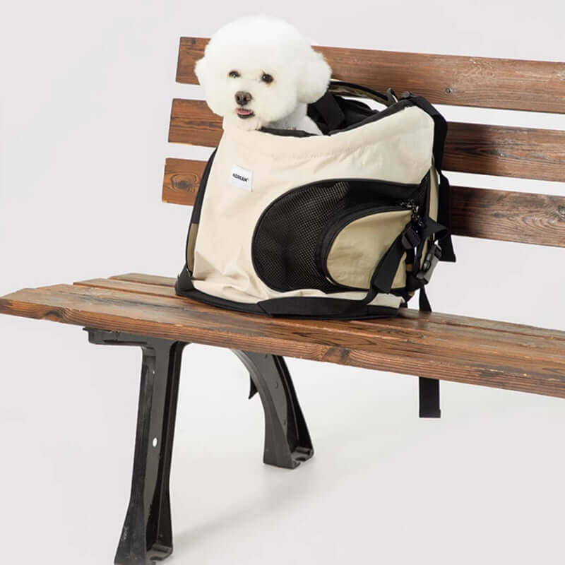 Front-facing cuddle pet carrier backpack bag with breathable mesh panels, secure opening