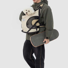 Front-facing cuddle pet carrier backpack with breathable mesh, secure fit for pets up to 13 lbs, hands-free convenience