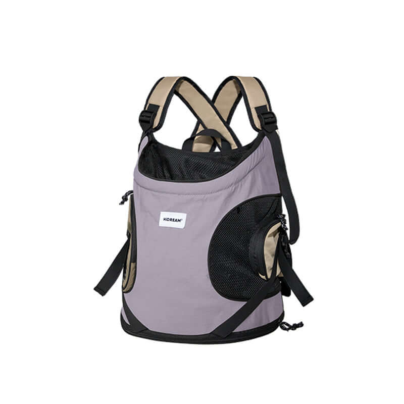 Front-Facing Cuddle Pet Carrier Backpack - Purple with crossed straps, breathable mesh, durable nylon